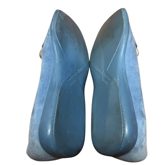 Blue Suede Loafers Quiet Luxury Minimal Chic Slip-On Comfort Old Money Luxe 7.5 - Picture 7 of 10